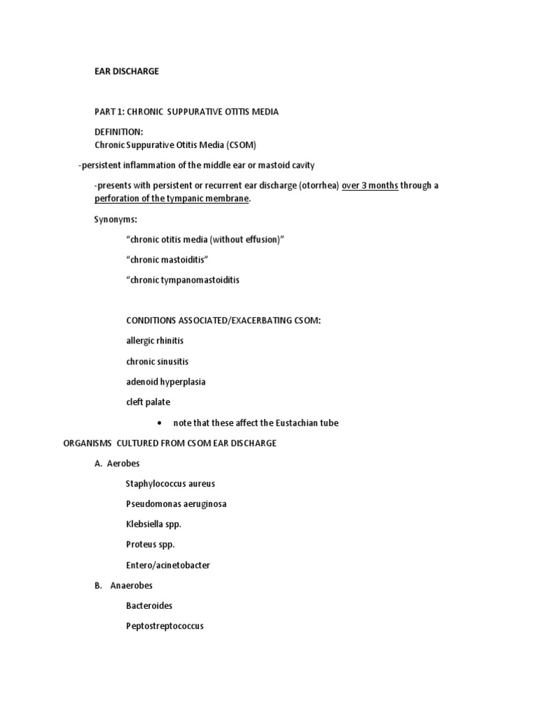 Ear Discharge Handout PDF Medical Specialties Health Sciences
