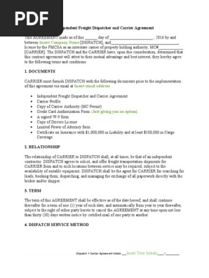 Independent Freight Dispatcher and Carrier Agreement