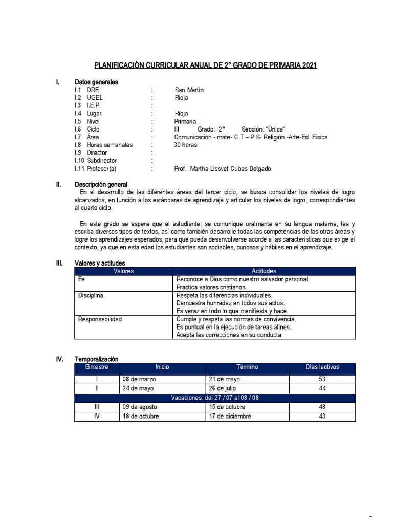 Plan Curricular 2° Grado Primaria | PDF | Evaluación | Discriminación