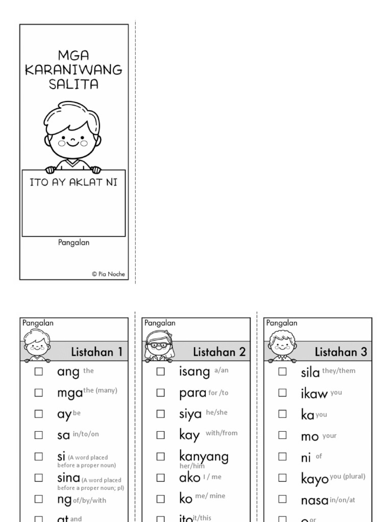 Mga Karaniwang Salita Sa Wikang Tagalog Buklet (Tagalog To English