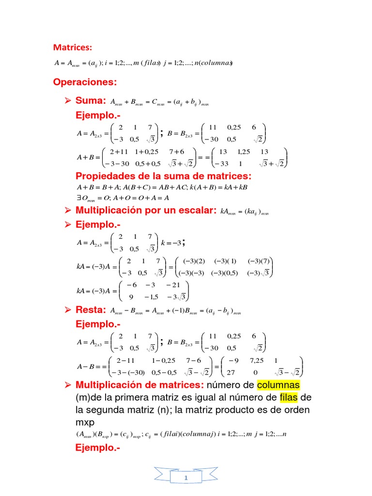 Matrices | PDF | Matriz (Matemáticas) | Análisis numérico