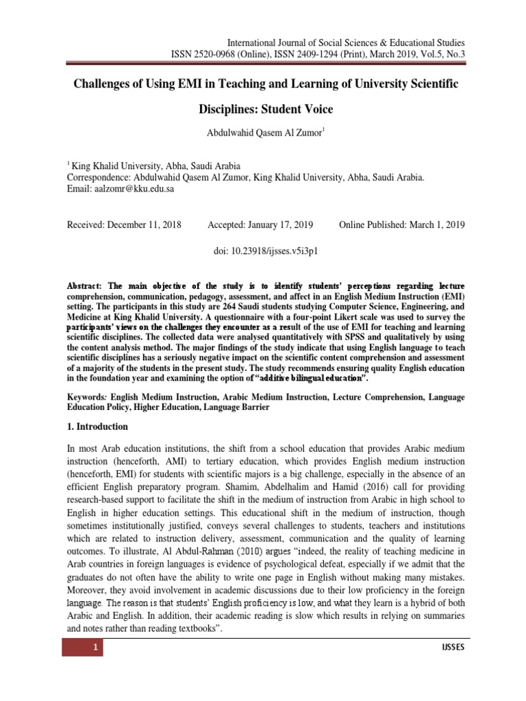 Challenges of EMI in University Education | PDF | Educational ...
