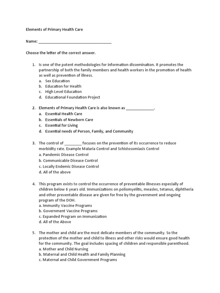 Elements of Primary Health Care | PDF | Preventive Healthcare ...