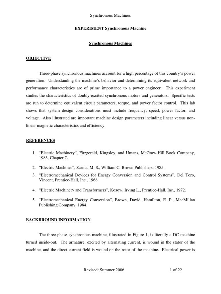 Synchronous Machine Testing and Analysis | PDF | Science & Mathematics