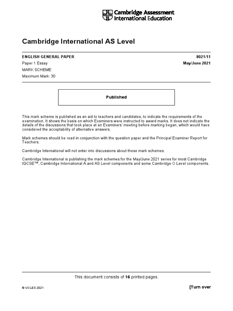 Cambridge International As Level English General Paper Answer Key