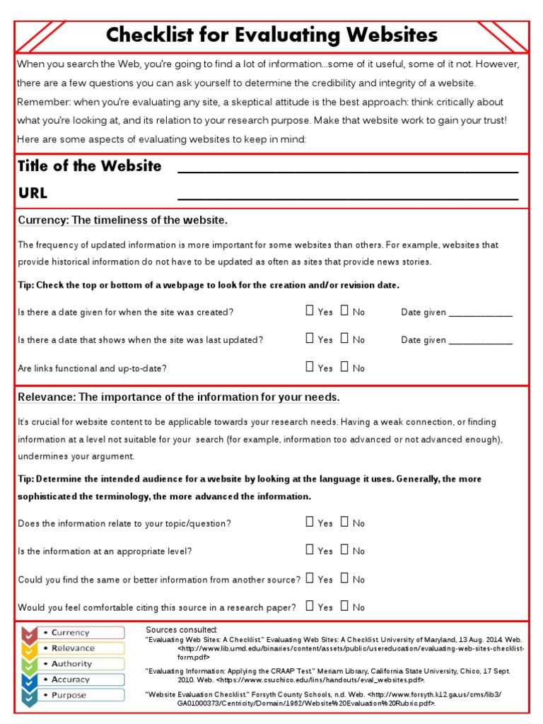 Website Evaluation Checklist | PDF | Psychological Concepts | Communication