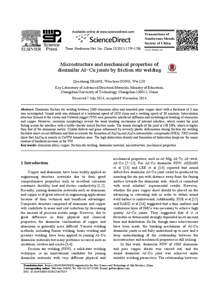 Microstructure and Mechanical Properties of Dissimilar Al Cu Joints by ...