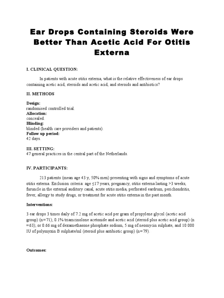 Ear Drops Containing Steroids Were Better Than Acetic Acid for Otitis