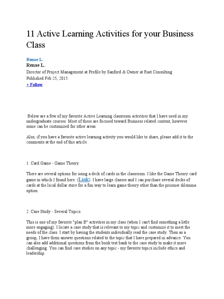 11 Active Learning Activities For Your Business Class | PDF