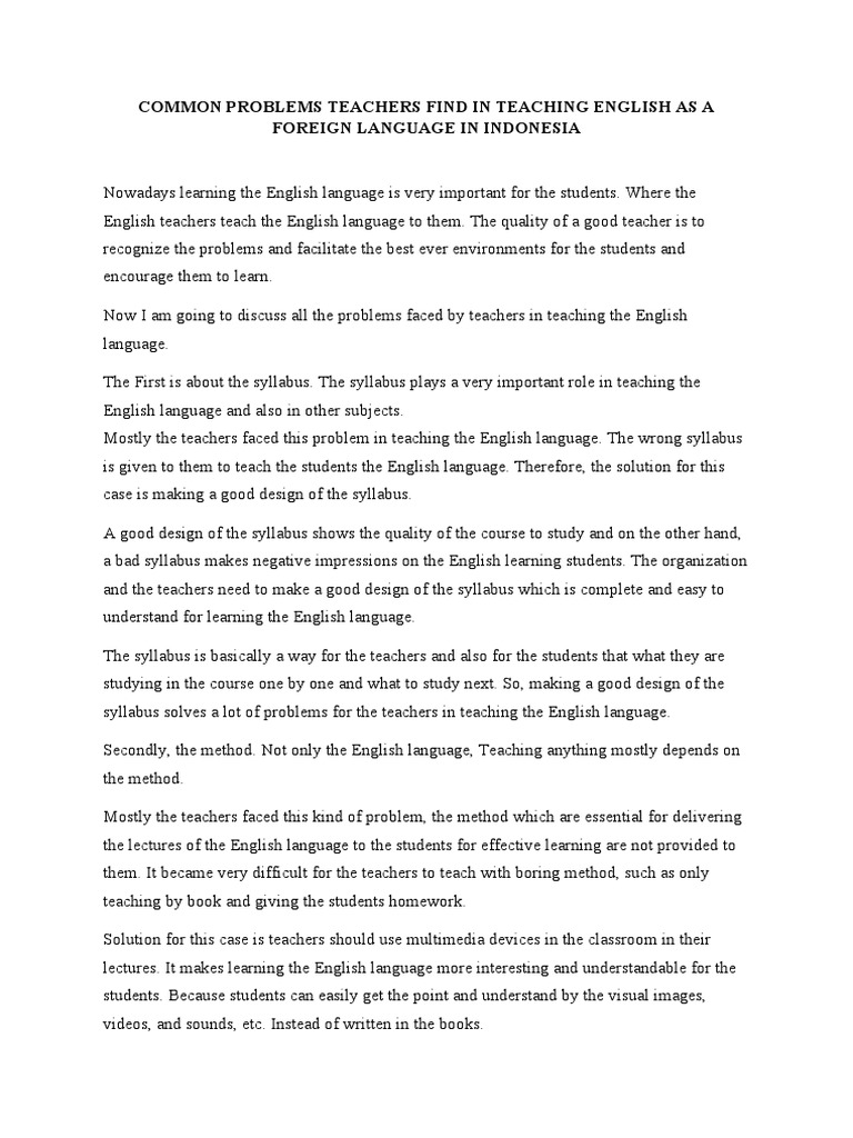 Common Problems Teachers Find In Teaching English As A Foreign Language