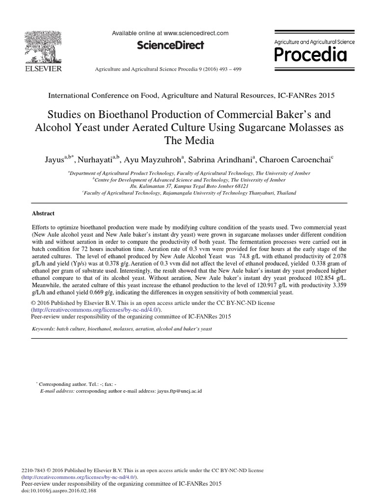 Studies On Bioethanol Production of Commercial Baker's and Alcohol