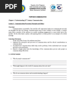 Chapter 1: Understanding 21: Century Communication Lesson I: Communication Processes, Principle and Ethics Overview