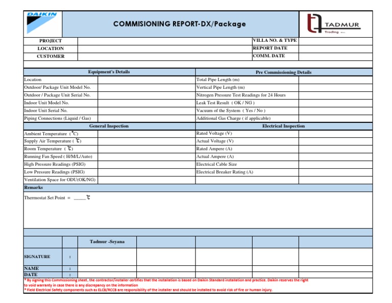 Daikin HVAC Commissioning Report | PDF | Pipe (Fluid Conveyance) | Pressure