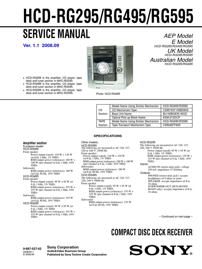 Service Manual: HCD-RG295/RG495/RG595 | PDF | Frequency Modulation ...