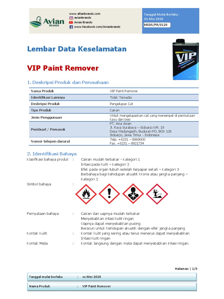 VIP Paint Remover MSDS New PDF