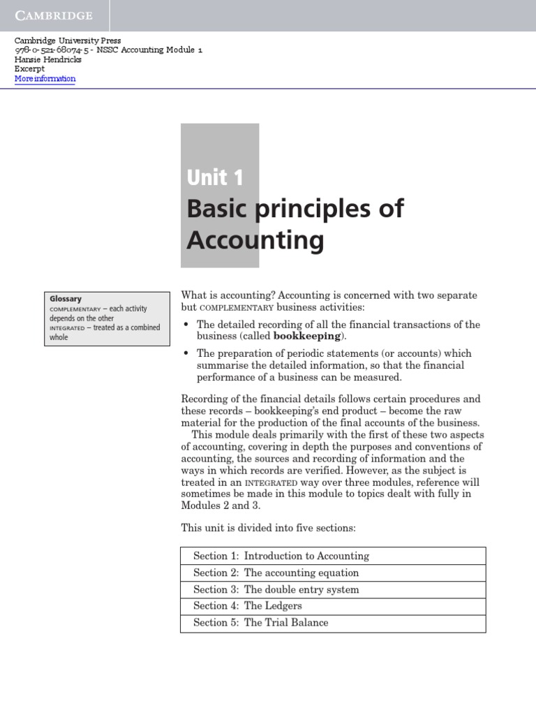 Basic Principles of Accounting: Unit 1 Unit 1 | PDF