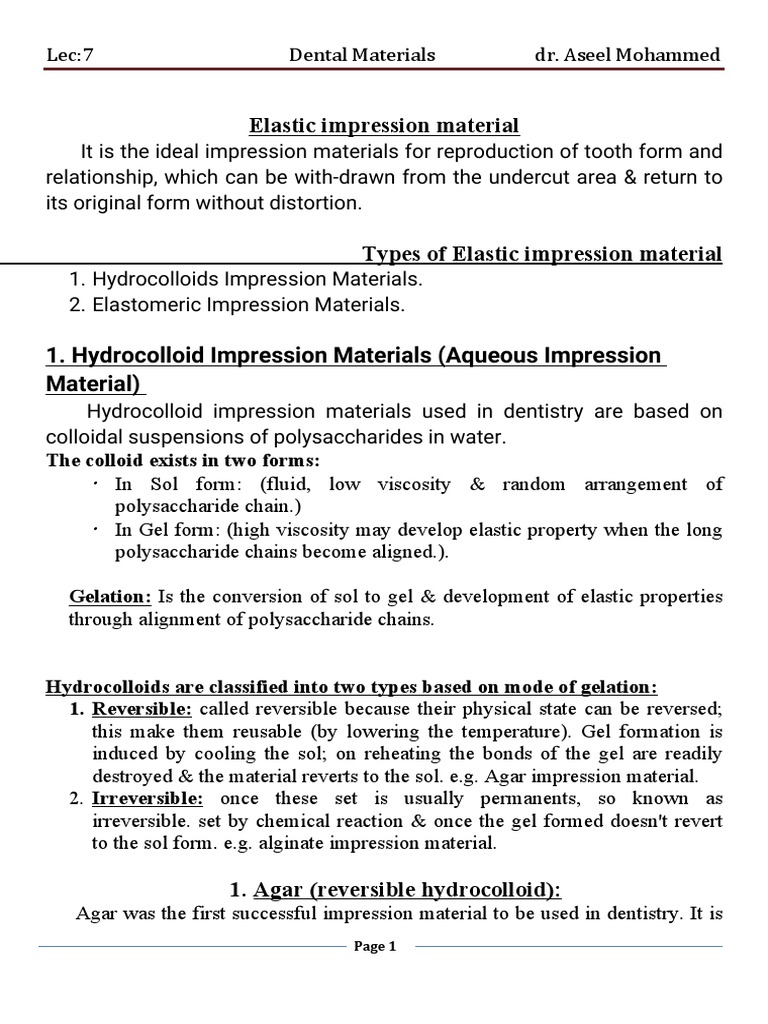 Elastic Impression Materials PDF Physical Sciences Chemical