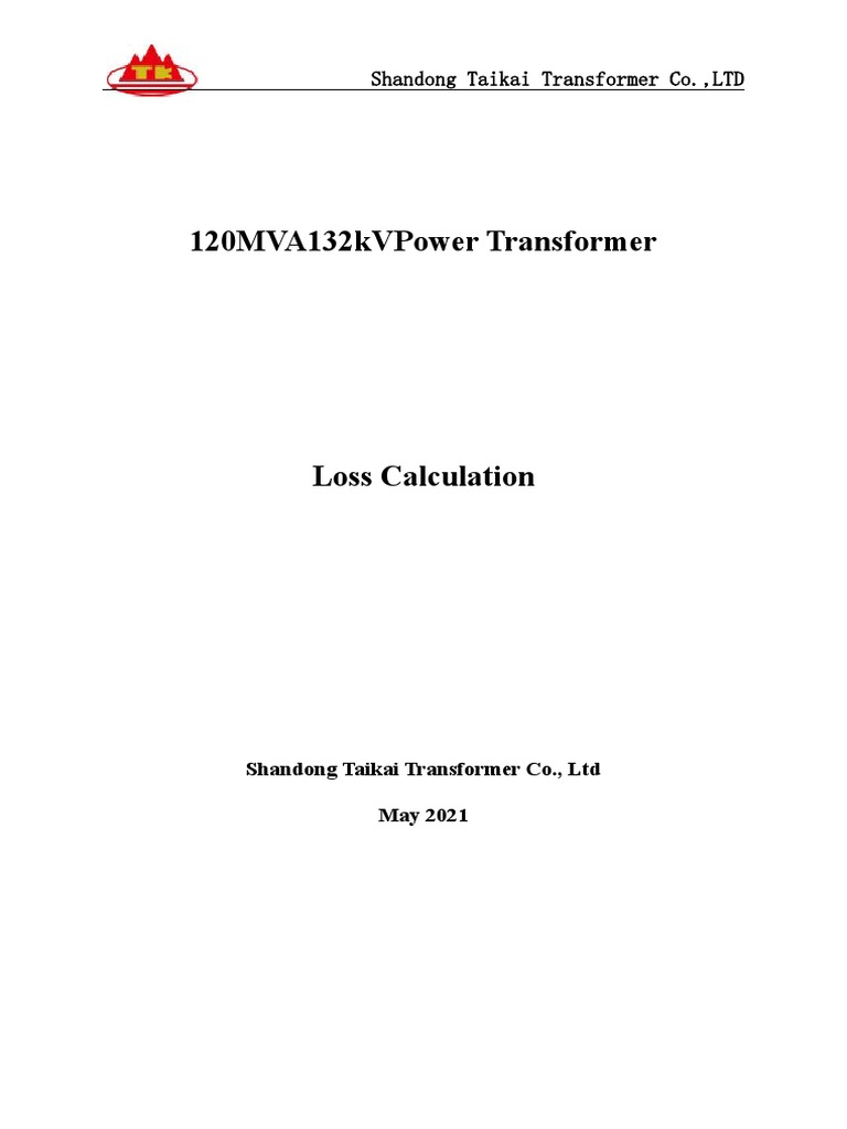 120MVA 132kV Power Transformer Loss Calculation PDF
