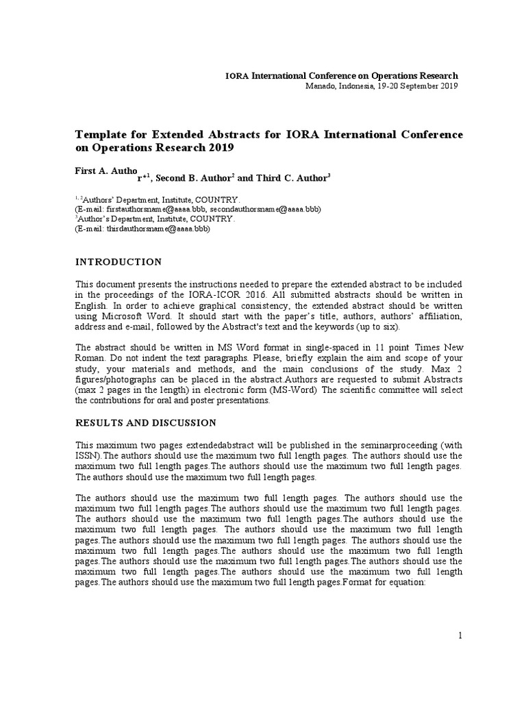 Extended Abstract Template for IORA 2019 | PDF | Abstract (Summary)