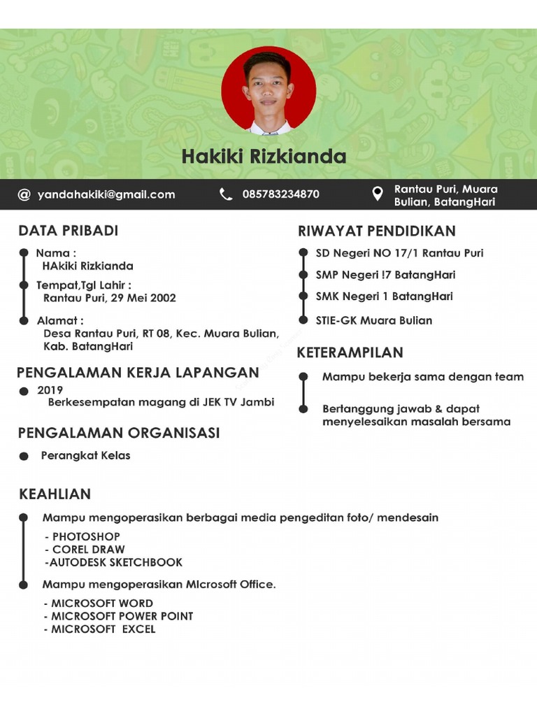 Contoh CV Untuk Memasuki Suatu Organisasi Di Perkuliahan PDF