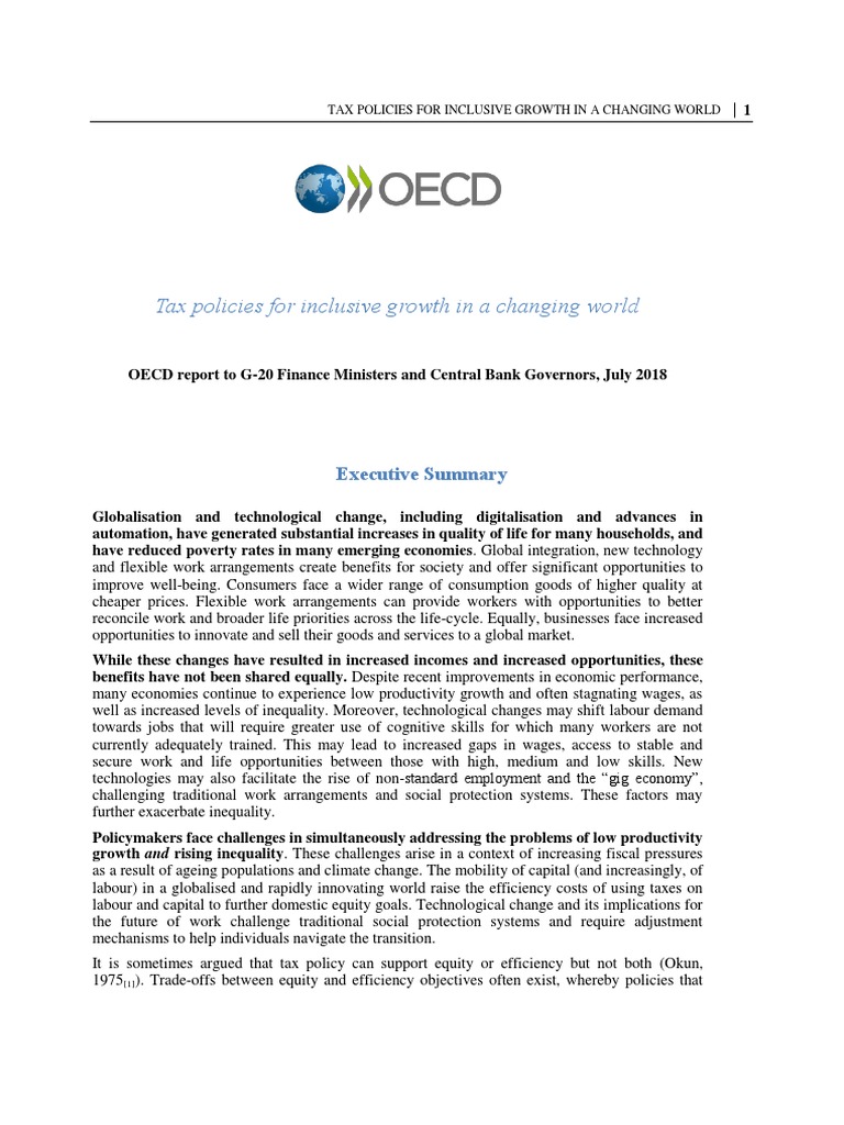 Tax Policies For Inclusive Growth in A Changing World OECD | PDF ...