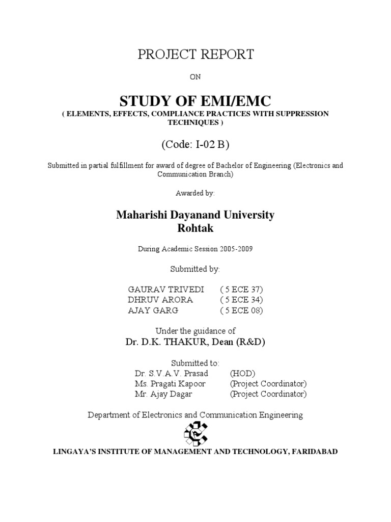 Study of Emi/Emc: Project Report | PDF | Electromagnetic Interference ...