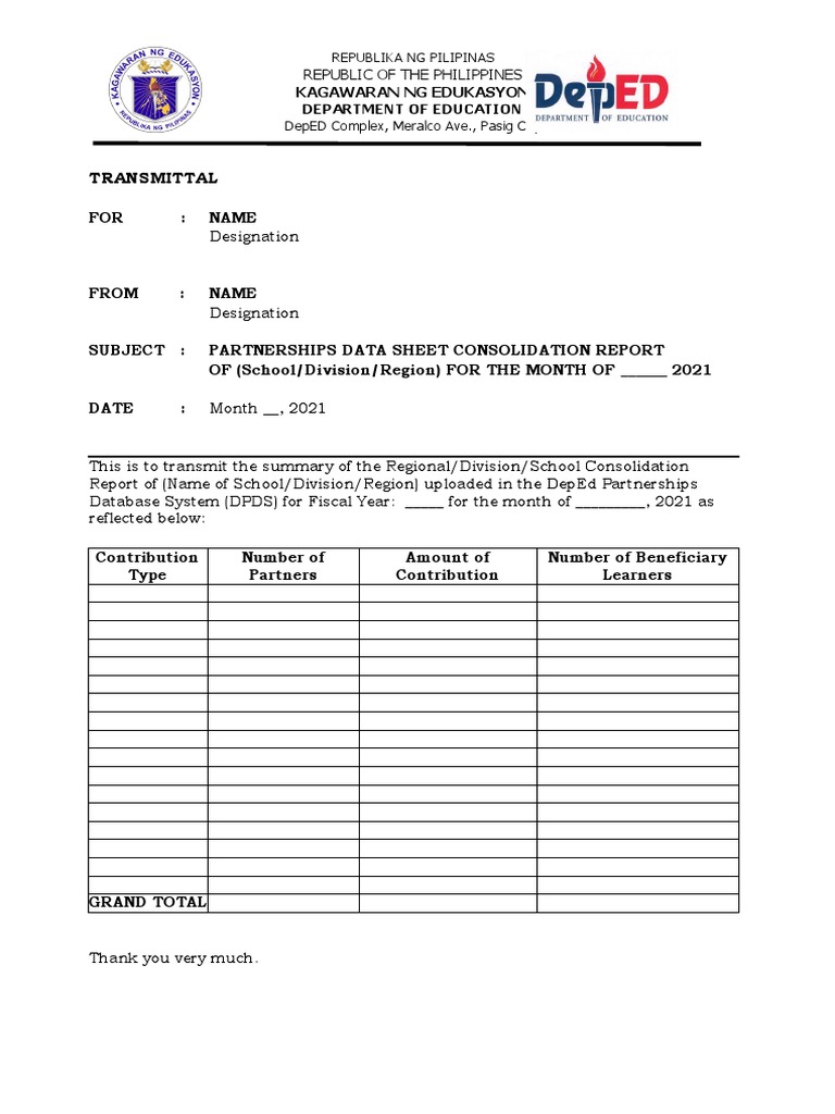 Transmittal Report for Partnerships Data | PDF