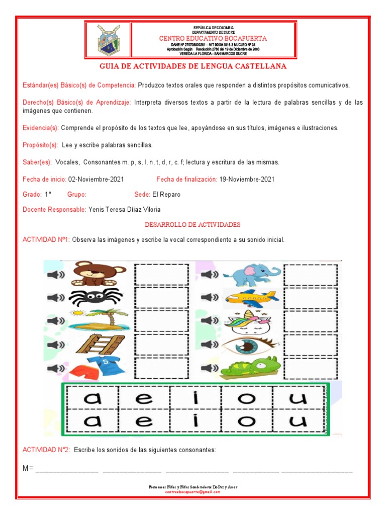 Actividades de Lengua para Primer Grado | PDF | Comunicación ...