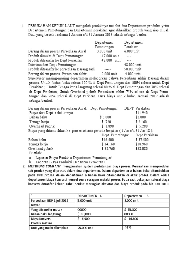 Soal Proses Costing Pdf