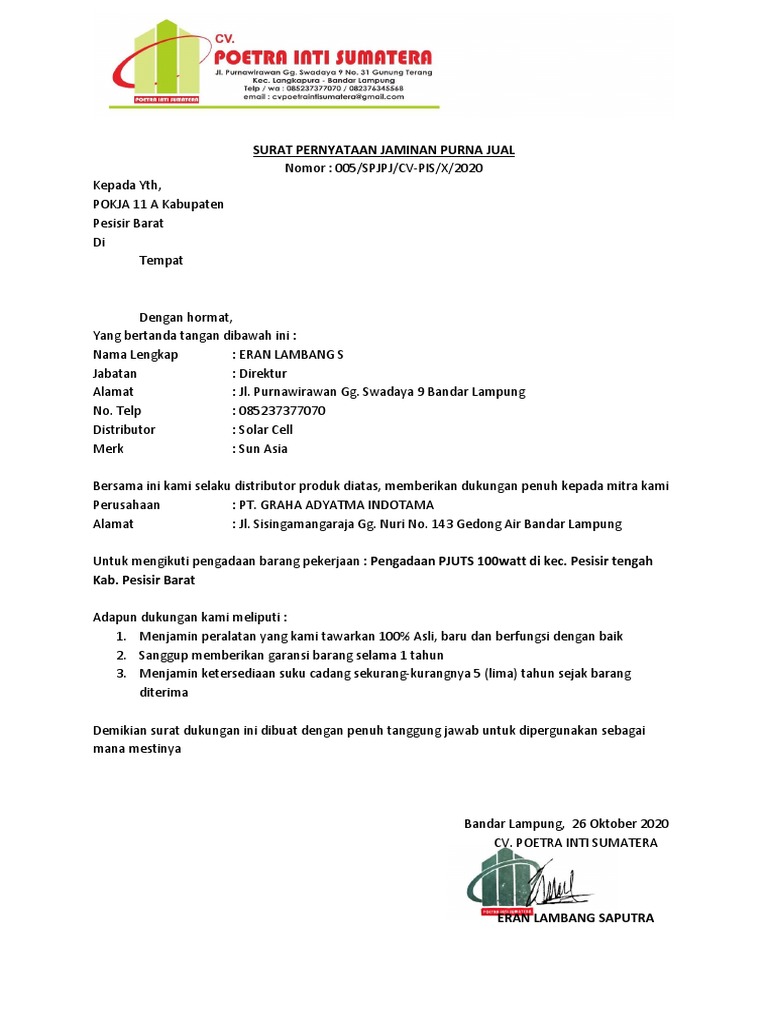Surat Jaminan Purna Jual PDF