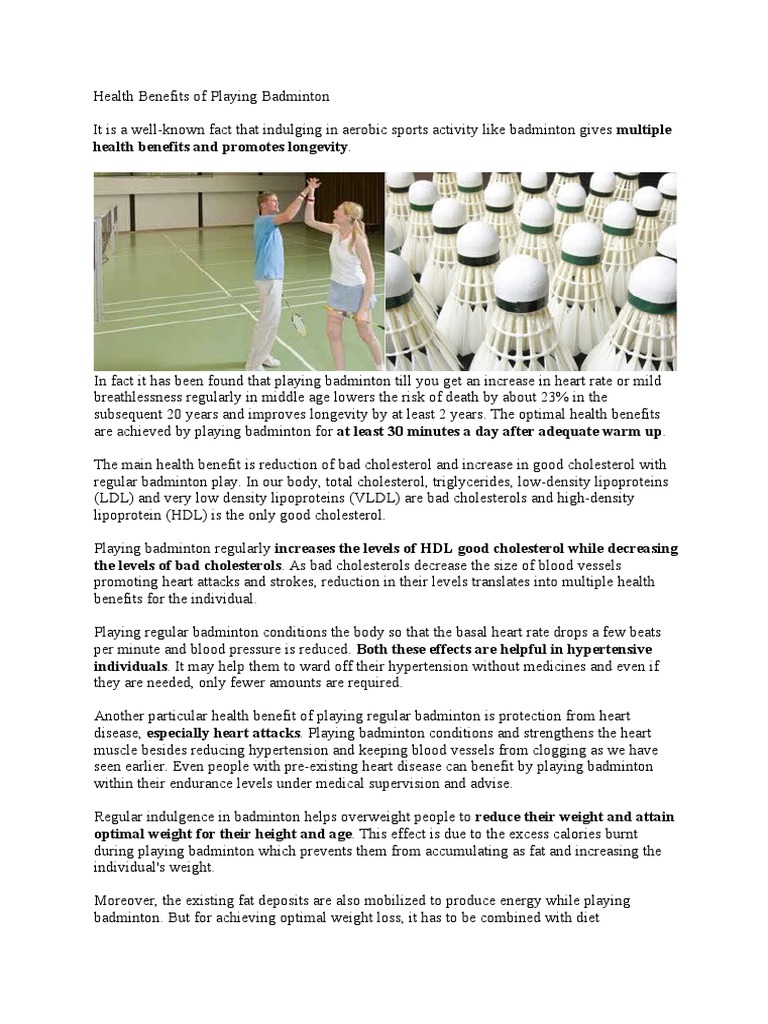 Health Benefits of Playing Badminton