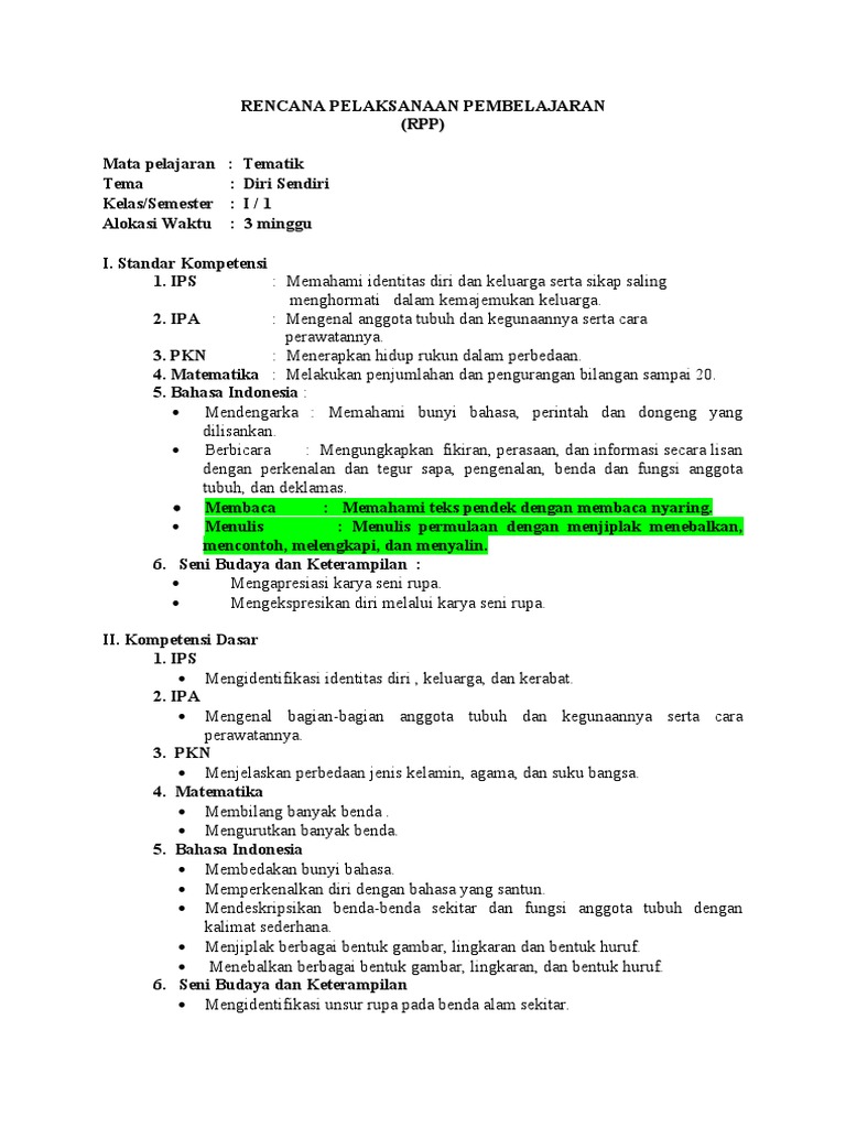 RPP Pembelajaran Bahasa Anak Usia Dini | PDF