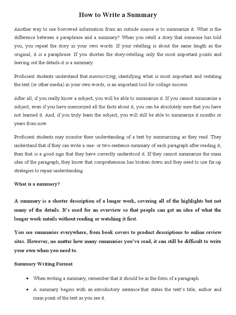 How To Write A Summary | PDF | Essays | Reading Comprehension