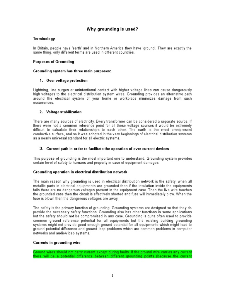 Understanding Grounding in Electrical Systems | PDF | Electric Current ...