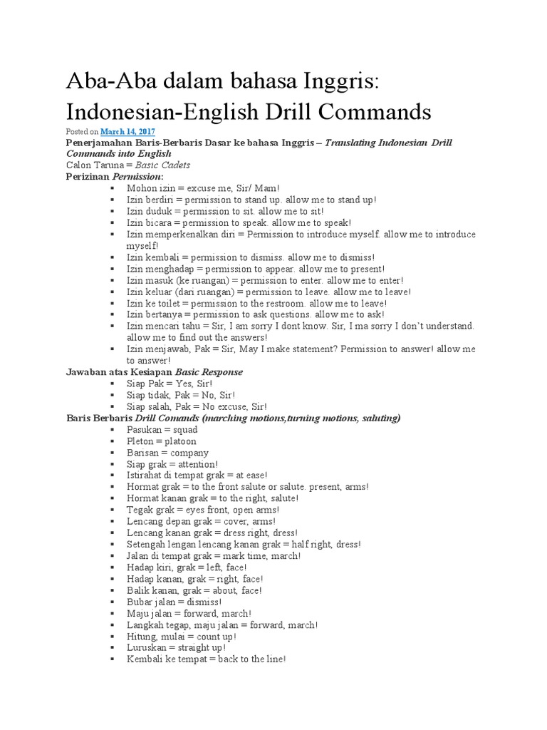 AbaAba Dalam Bahasa Inggris IndonesianEnglish Drill Commands PDF