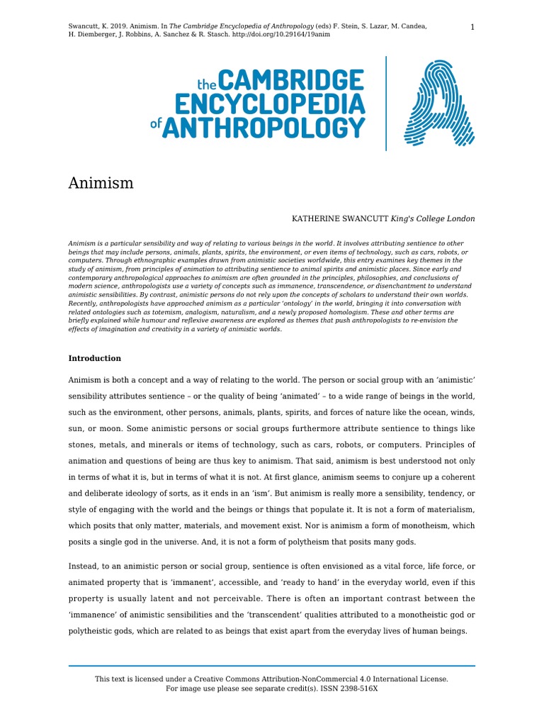 Animism: Swancutt, K. 2019. Animism. in The Cambridge Encyclopedia of ...