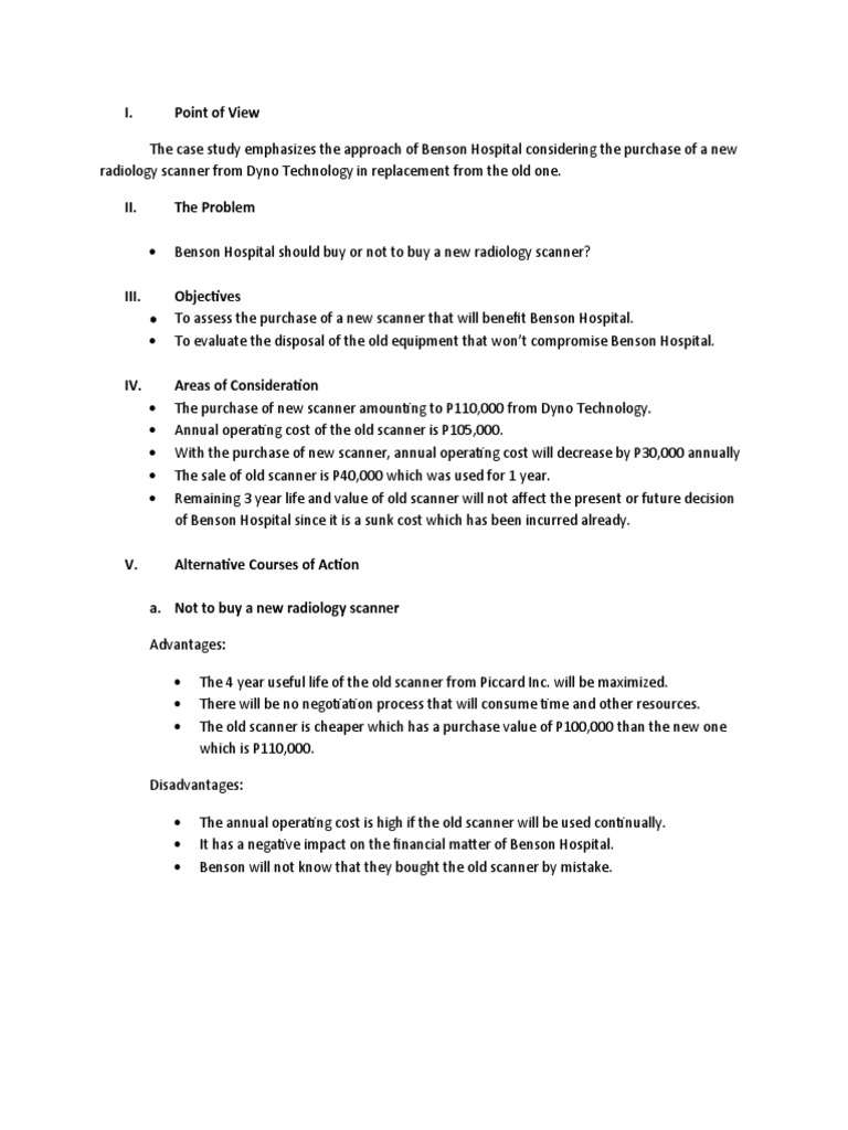 CASE Analysis 2 BENSON Hospital PDF Cost Marketing