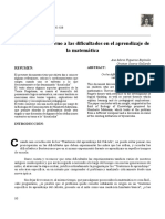 Reflexiones en Torno A Las Dificultades en El Aprendizaje de La Matemática