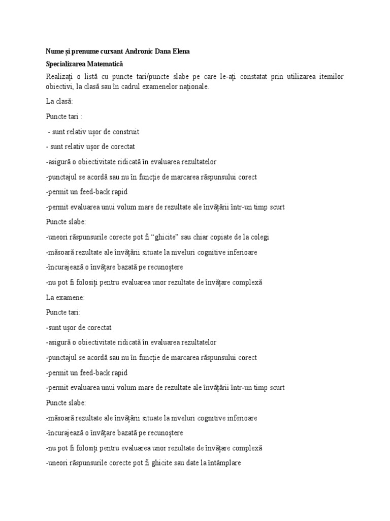 Puncte Tari - Puncte Slabe | PDF