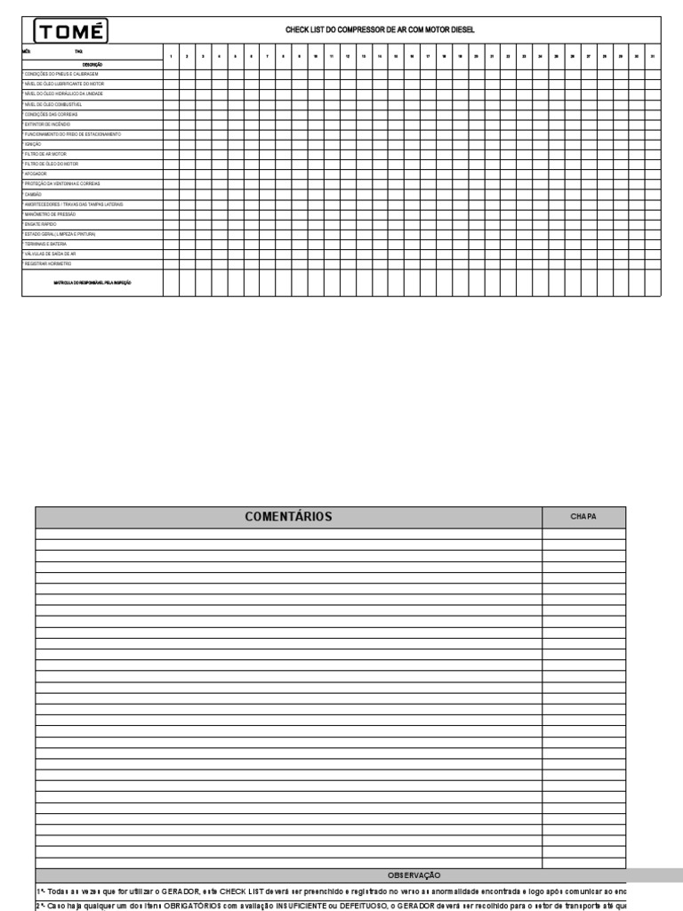 Checklist do Compressor Diesel | PDF