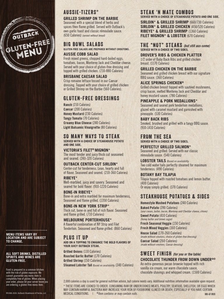 Outback Gluten Free Menu Pdf Salad Gluten Free Diet