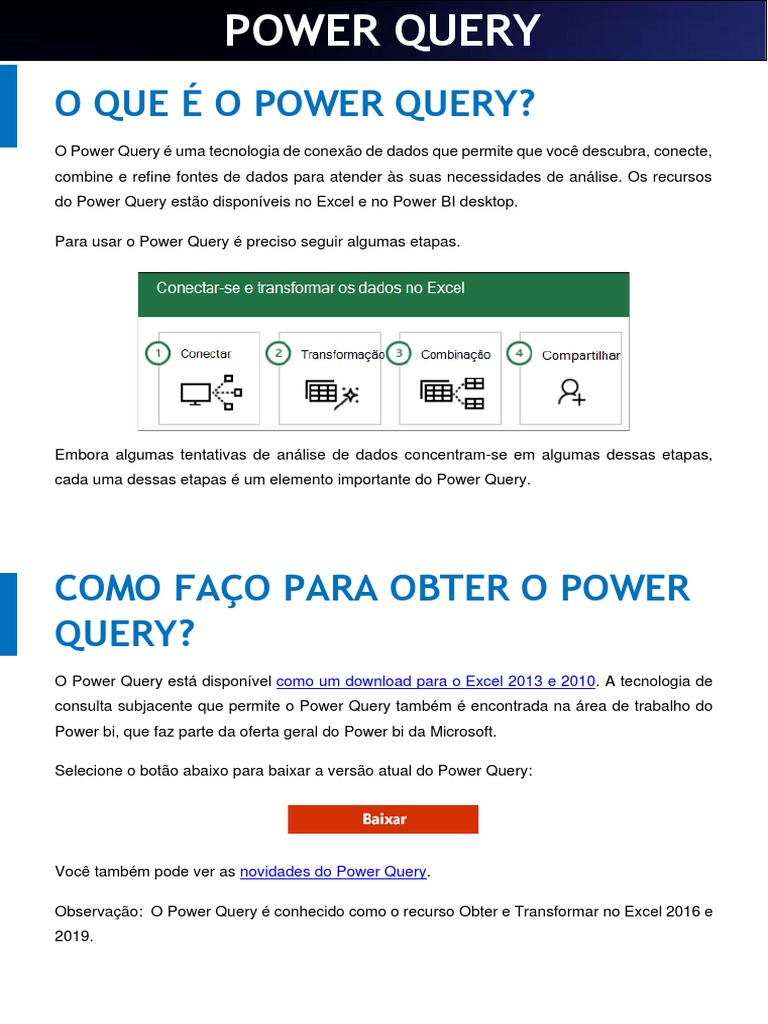 Power Query | Download grátis PDF | Dados | Microsoft Excel
