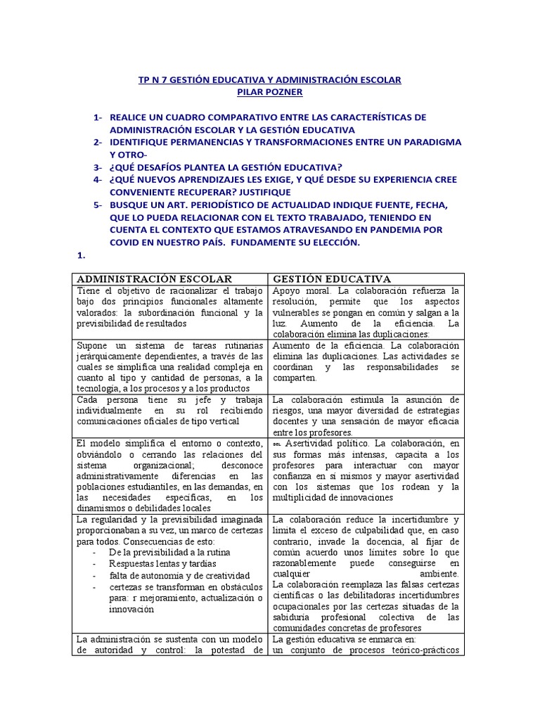 TP n7 Administracion Escolar y Gestion Educativa Estrategica | PDF ...