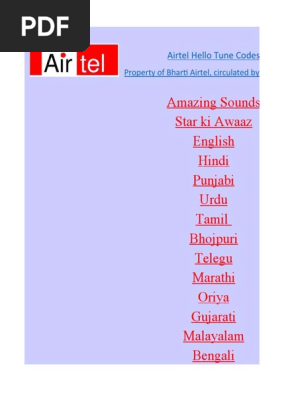 Airtel Hello Tune Codes 22 12 09 Leisure