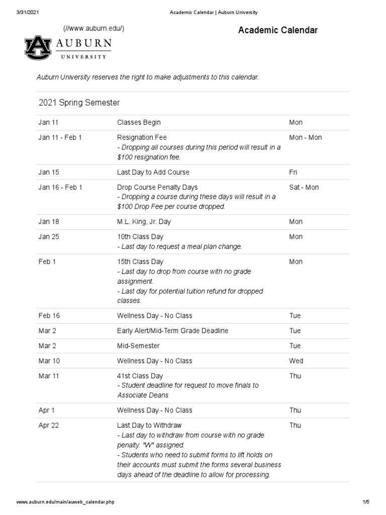 Auburn Academic Calendar 2024 Printable Word Searches