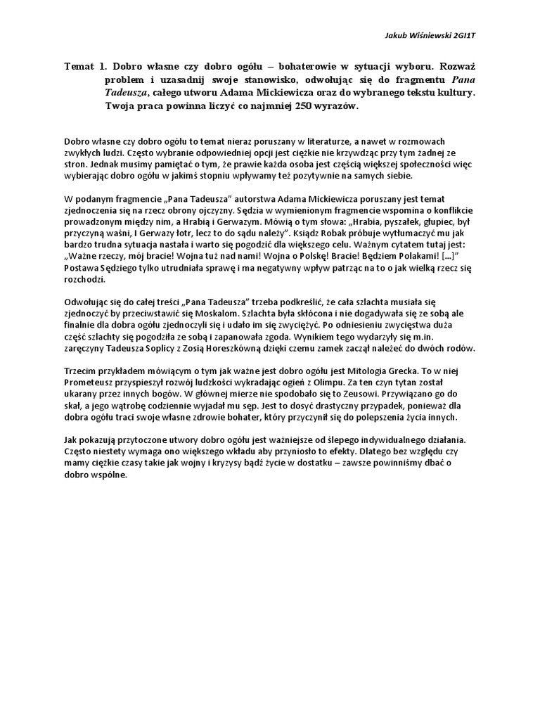 Co Uwazasz Za Wazniejsze Szczescie Osobiste Czy Dobro Ogolu Dobro Własne Czy Ogółu | PDF
