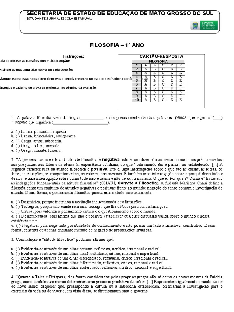 1º Ano - Filosofia | PDF | Immanuel Kant | Conhecimento