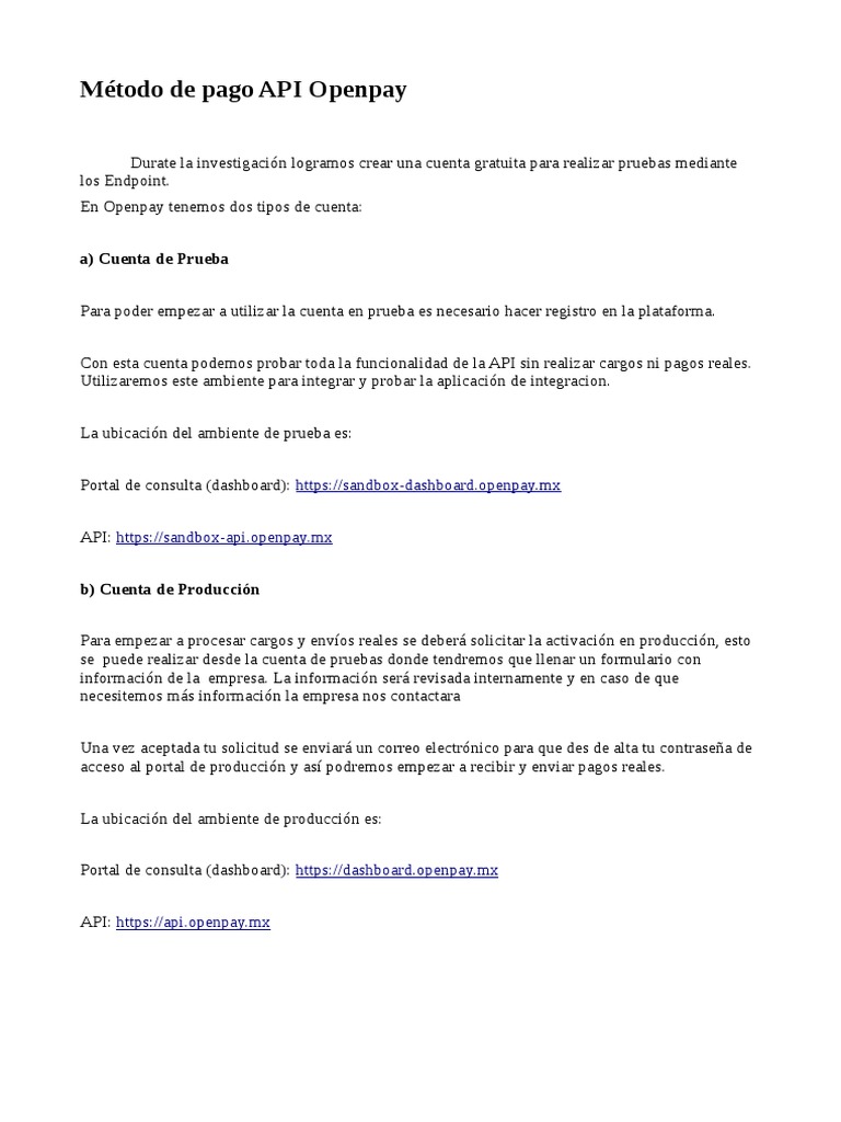 Guía de Uso de la API Openpay | PDF