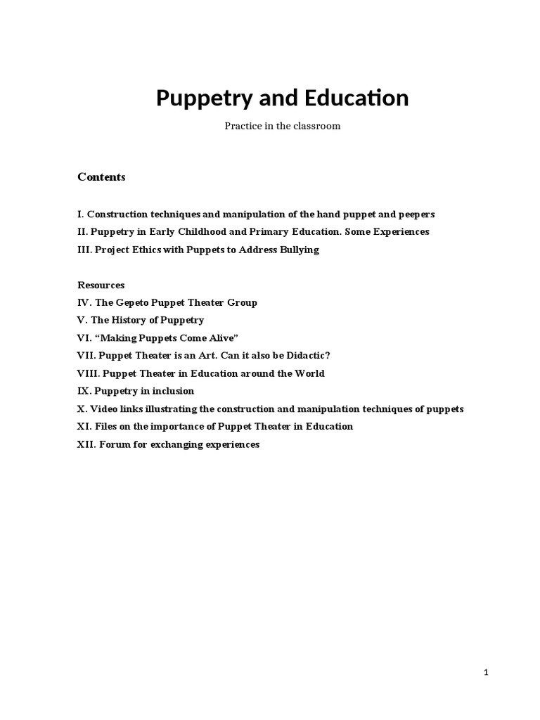 Puppetry and Education PDF Puppetry Teachers