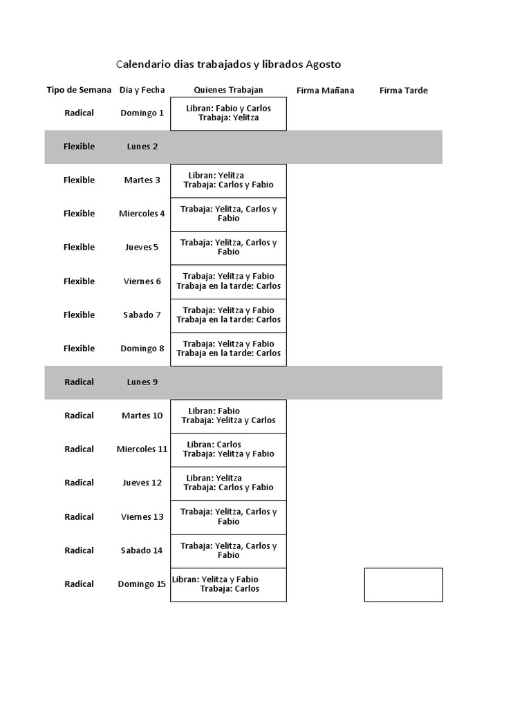 Calendario Quincenal para Firmar | PDF | Calendario | Unidades de medida